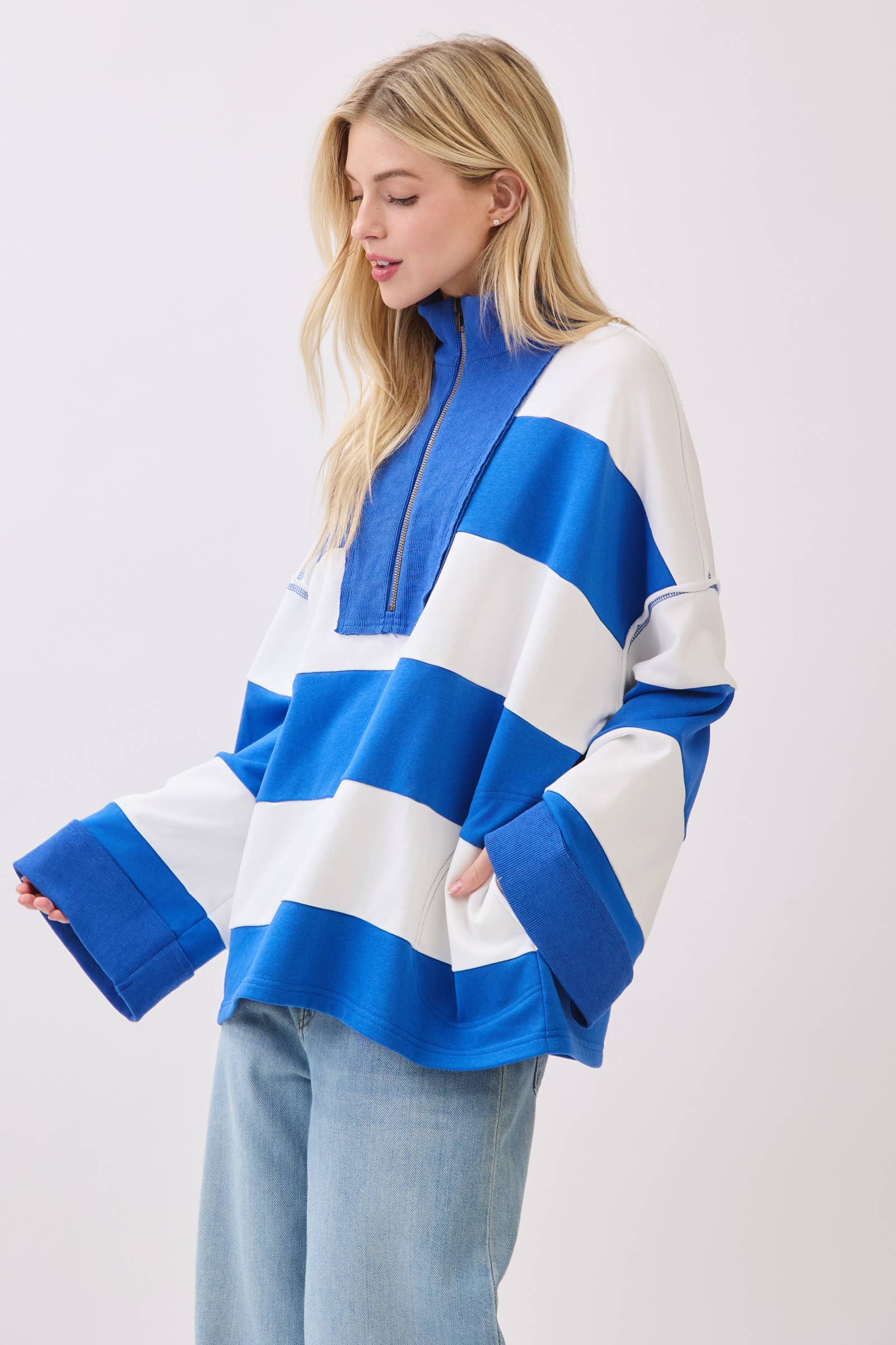 Sewn and Seen - Vente Sweat-shirt – femme - Pull à fermeture éclair rayé13