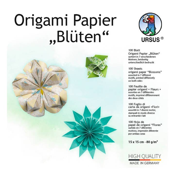 Origami paper "Flowers", blue/green for wholesale by URSUS® / Buntpapierfabrik Ludwig Bähr GmbH & Co. KG