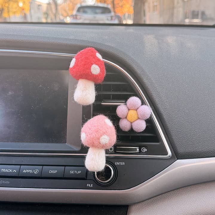 Golden Hour Designs - Wholesale Car Decorative Charm - Women's - Felt Mushroom Car Vent Clip - Diffuser, Cottagecore, Whimsy10