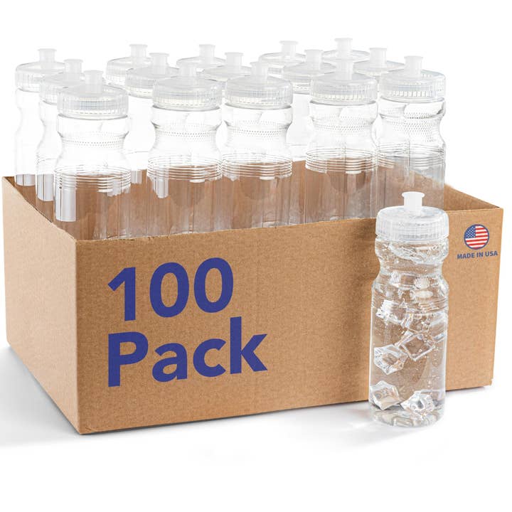 ZETY Clear Bulk Water Bottles – 100 Pack, 24oz Reusable BPA-Free for wholesale by TYZE
