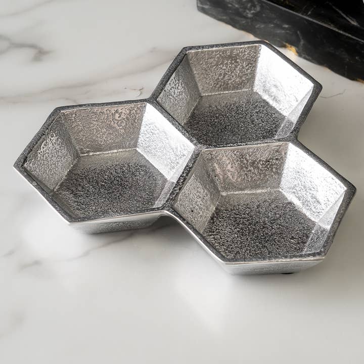 3-Section Textured Aluminum Honeycomb Bowls for wholesale by India Handicrafts Inc