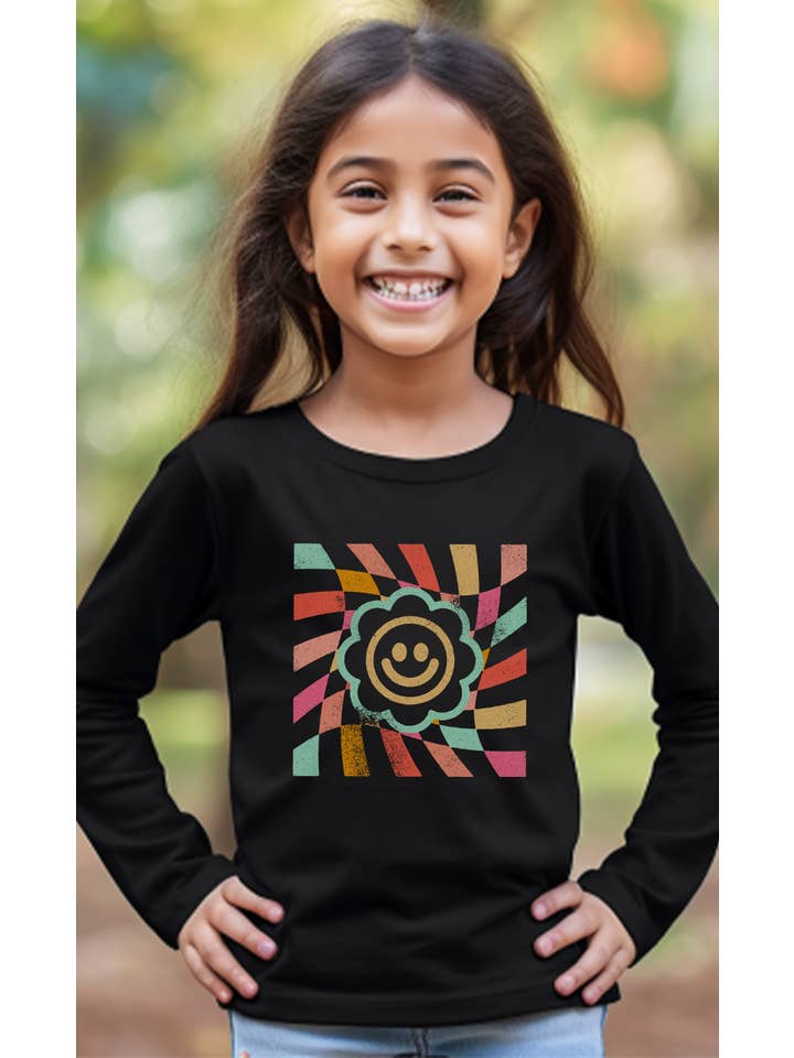 Kids By Kissed Apparel - Wholesale Screen Printed T-Shirt - Kids - Pastel Flower Smiley Kids Graphic Long Sleeve2