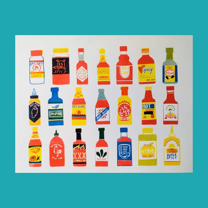 Christina Hu - Vente Affiche d'art - Impression Risograph de sauces piquantes | 21,6 x 27,9 cm