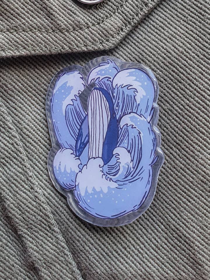 Blue Humpback Whale Acrylic pin for wholesale by Fizah Afzal