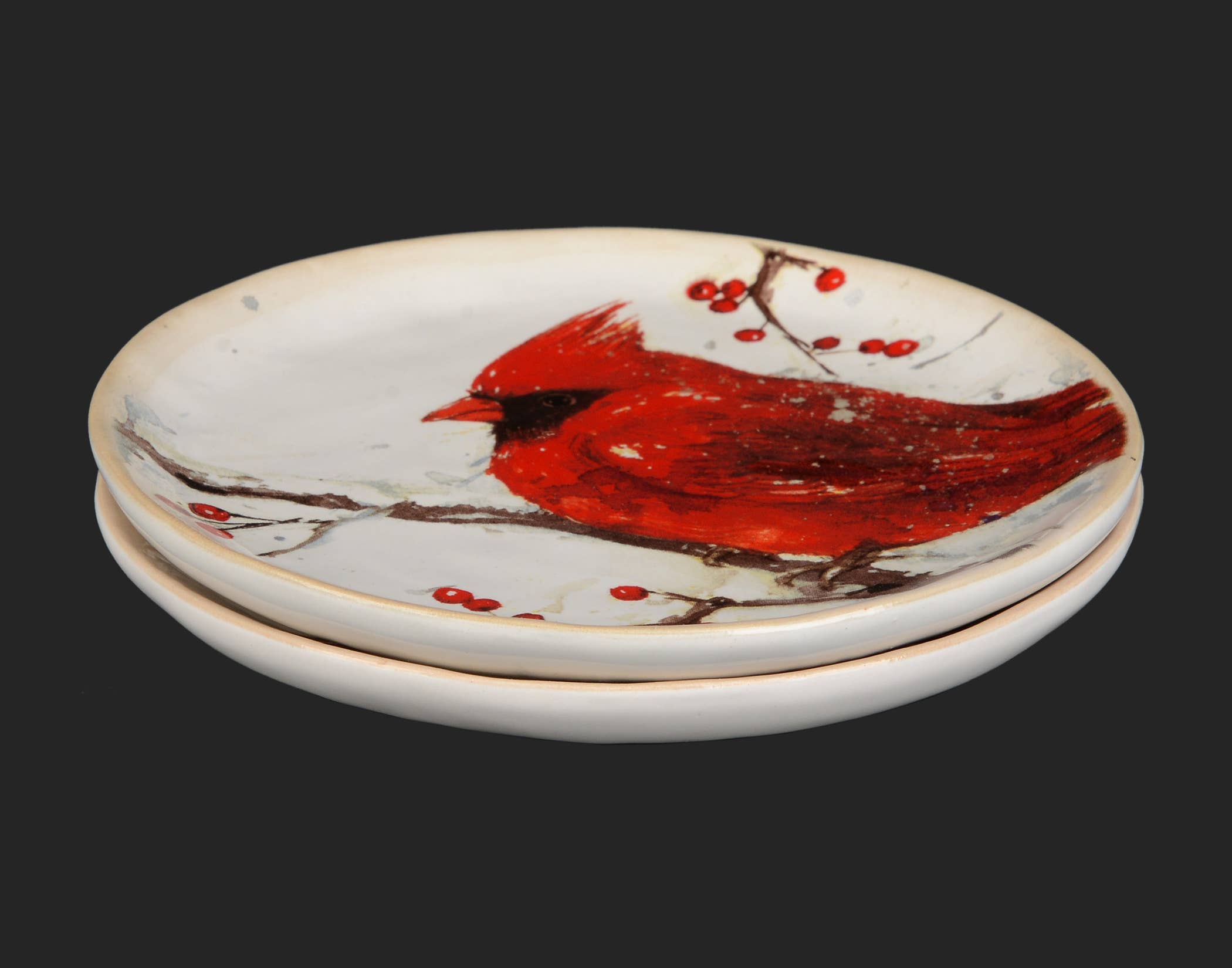 Christmas Tradition - Vente Assiette - 2 assiettes blanches 5" avec geai bleu et cardinal1