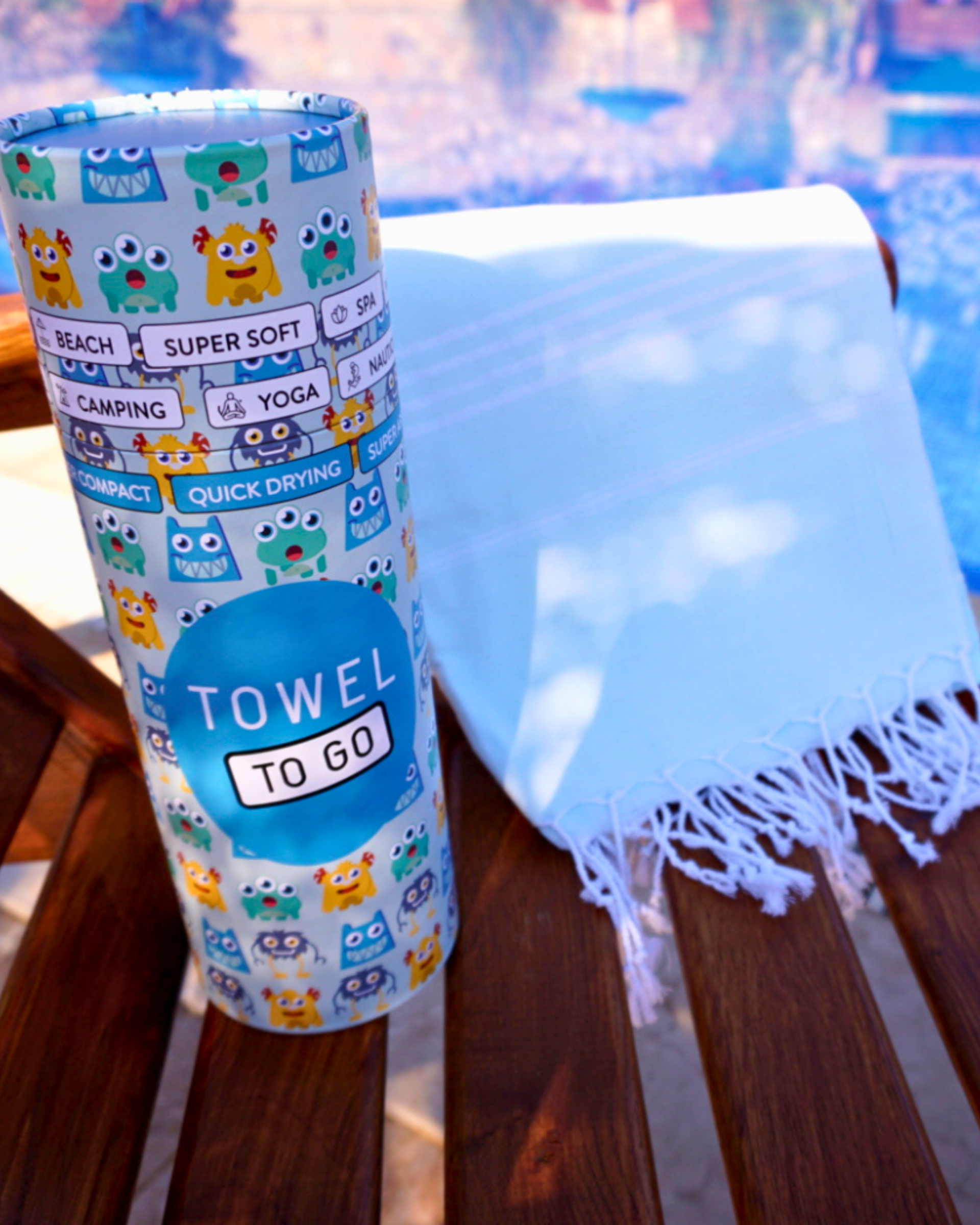 Towel to Go - Wholesale Poncho Towel - Kids & Baby - IPANEMA Kids Poncho Beach & Pool Towel | Blue with Gift Box3