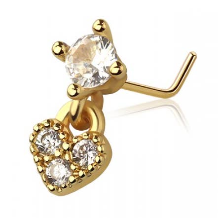 CZ HEART DANGLE CZ 316L SURGICAL STEEL L-SHAPE NOSE RING for wholesale by CRAVE