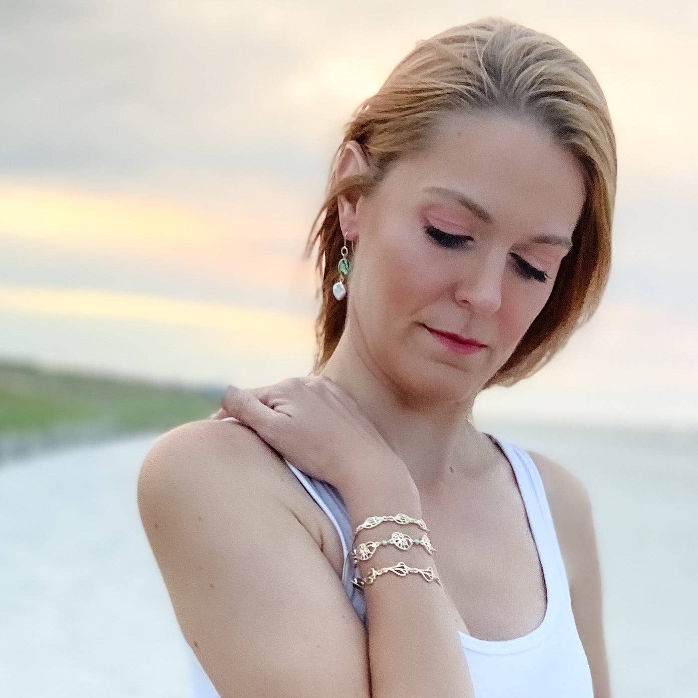 The Beach and Back - Wholesale Beaded Bracelet - marco island triple shell slider bracelet0