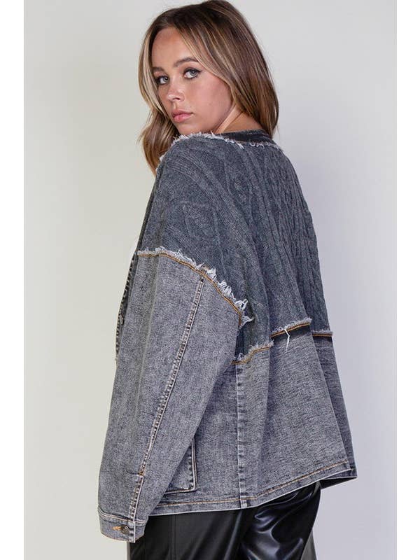 Grey Wash Cable Knitted Sweater & Denim Jean Cardigan Jacket for wholesale on Faire2