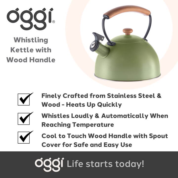 Oggi - Wholesale Kettle - Stovetop Kettle - Steel, Wood Handle, Whistle (1.9lt, 64oz)15