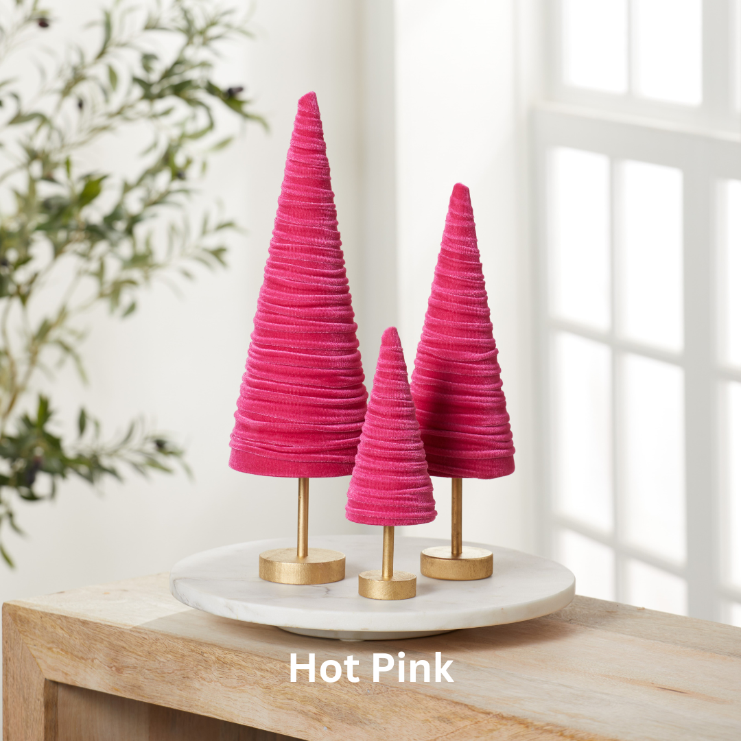 Your Heart's Content - Wholesale Christmas Decoration - Pedestal Trees Velvet Set of 3 Tablescap, Winter Mantel25