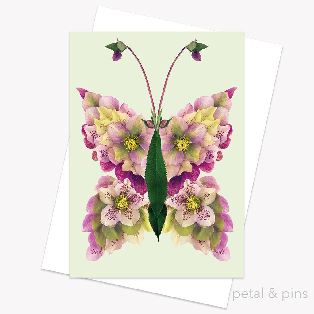 petal & pins – wholesale Everyday greeting card – Hellebore Butterfly - Floral Greeting Card0