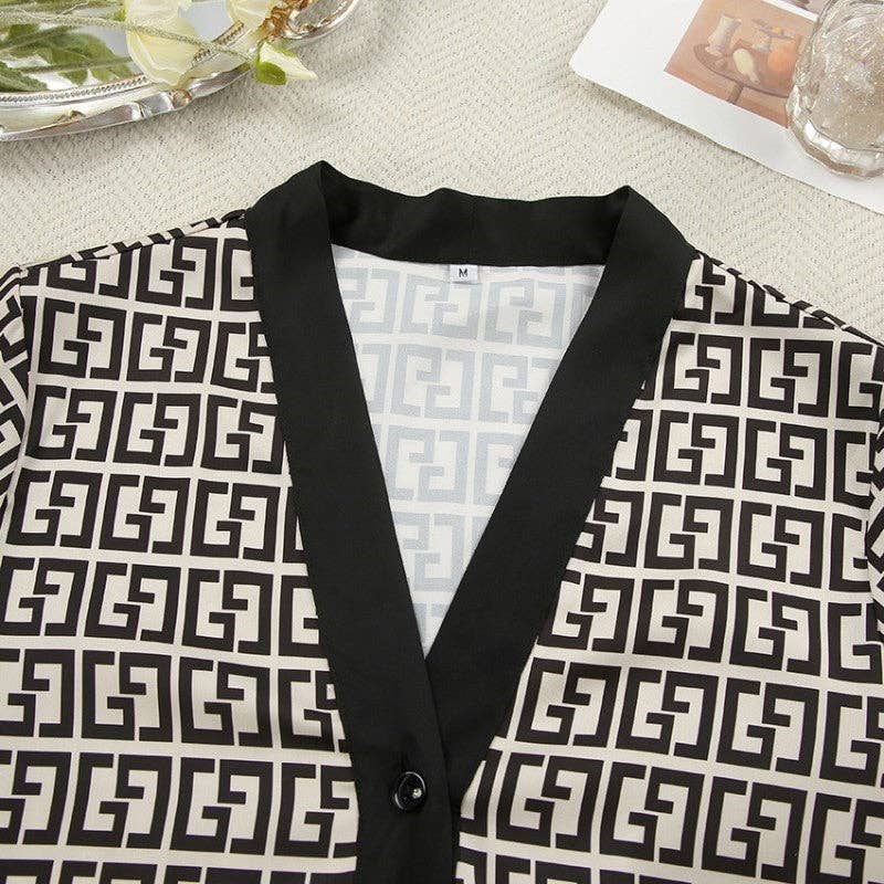 BLACK Luxurious Printed Silk Pajama Set for wholesale on Faire3