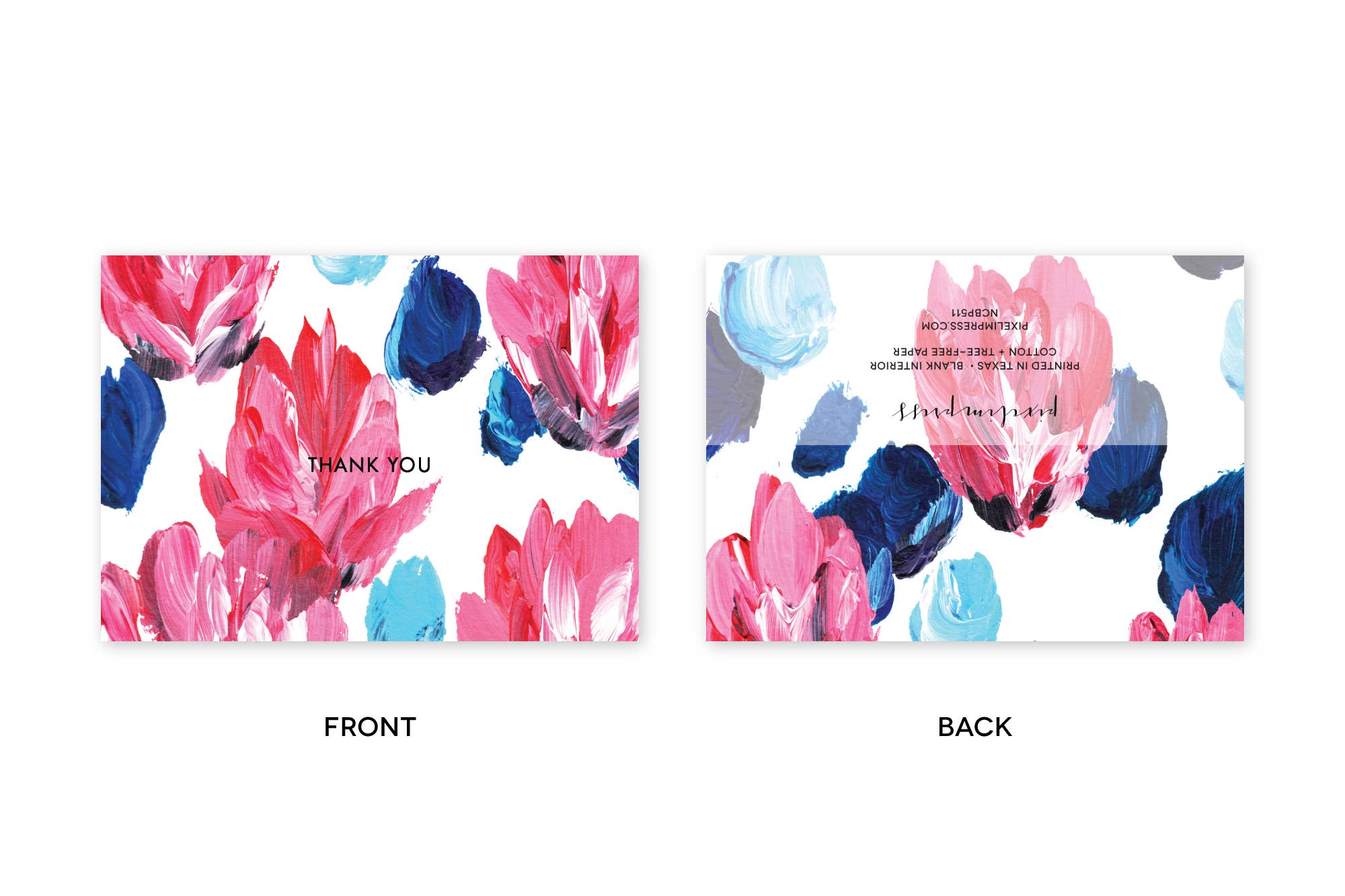 pixelimpress - Wholesale Thank You Card - THANK YOU Floral Pink And Blue Notecards + Envs1