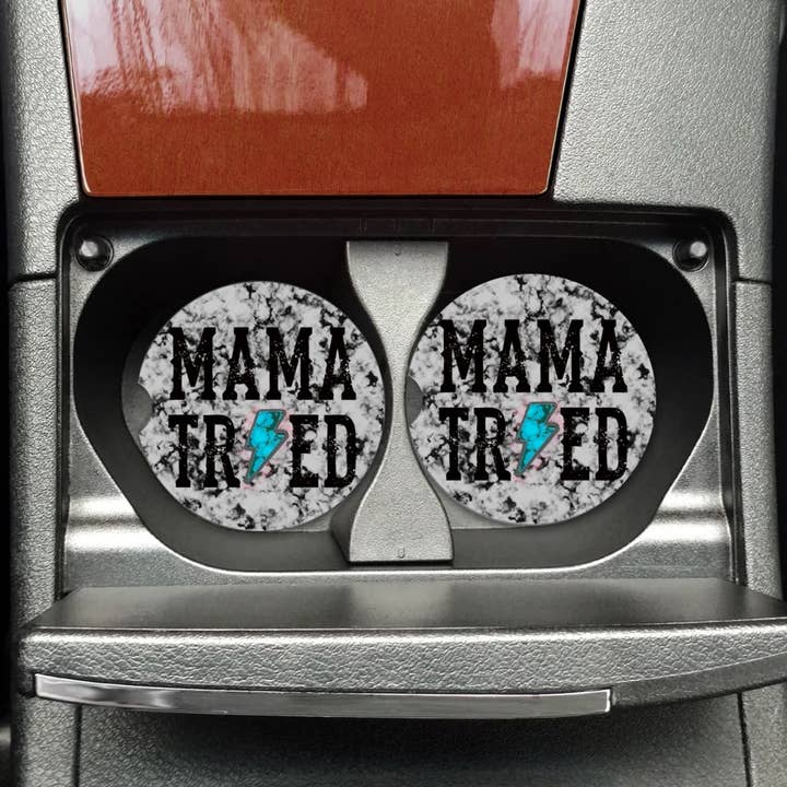 Grey Marble Mama Tried Car Coaster Set for wholesale by The Goblin Saloon