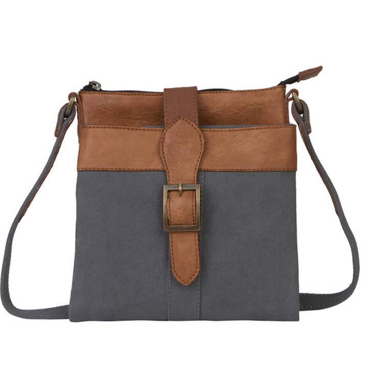 Mona B. - Wholesale Crossbody Bag - Women's - Intermix Up-Cycled Canvas Women's Crossbody Bag - Ash0