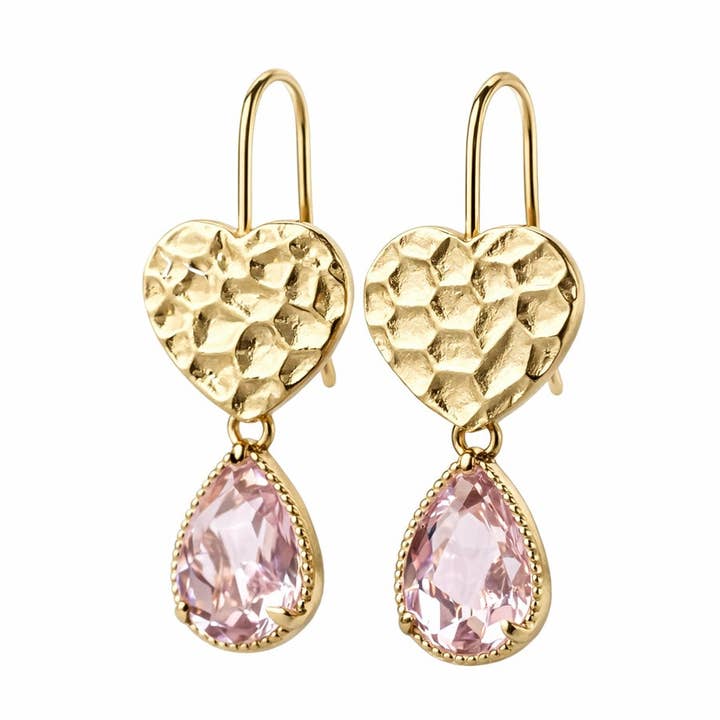 Aveline – Pendientes corazón de latón chapado en oro de 18K con gota de cristal para venta al por mayor de DUESTELLE ITALIA