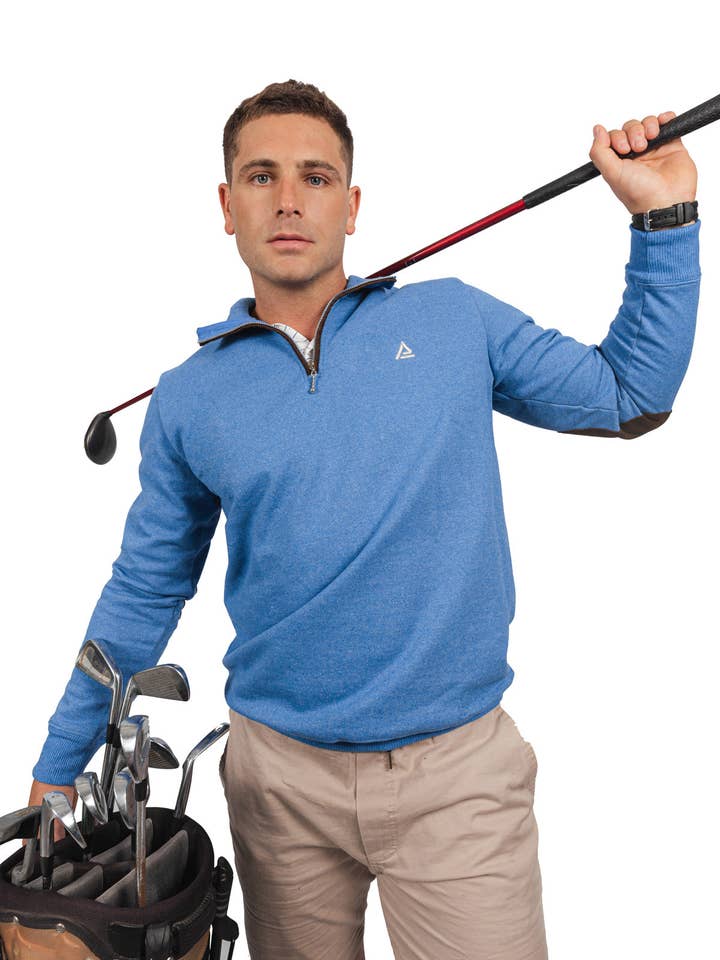 QUARTER ZIPPER WITH ELBOW PATCH Bluish for wholesale by American Fit