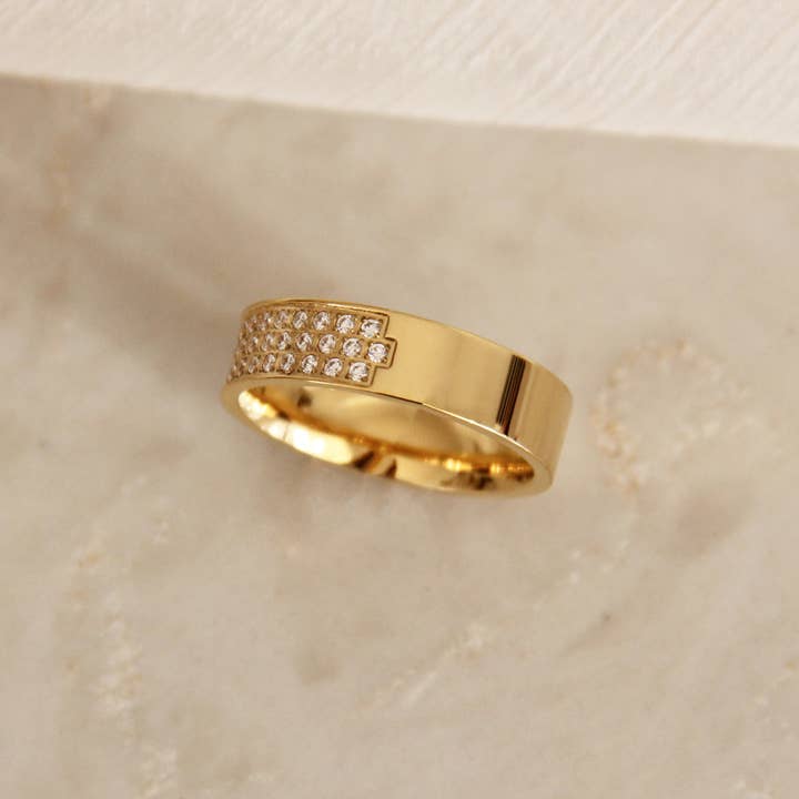 Gold Pave CZ Wide Band Ring for wholesale on Faire3