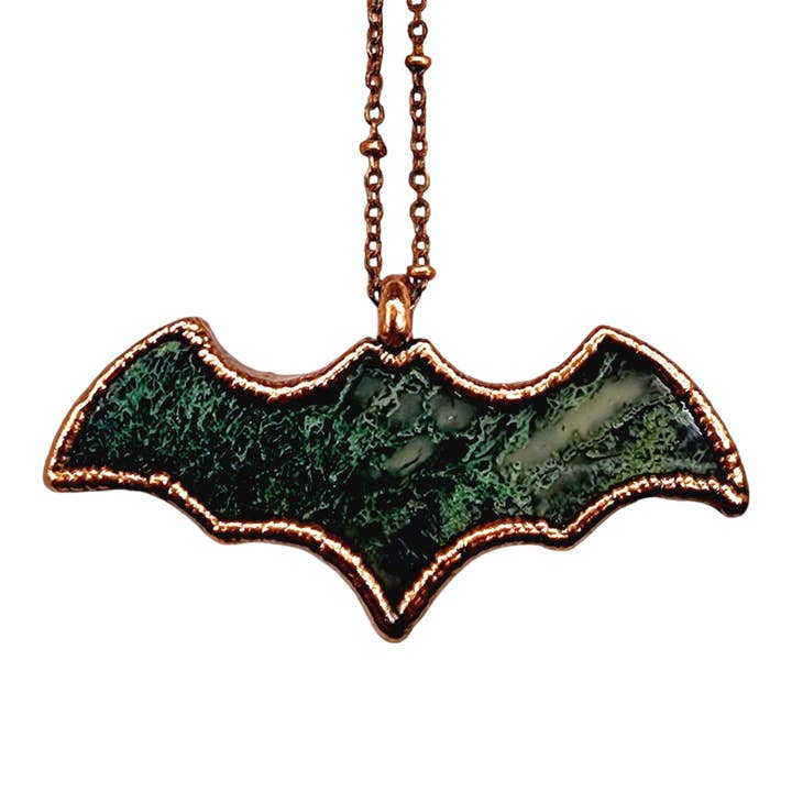 MergingMetals – Großhandel Kette mit Anhänger/Charm – Fledermaus-Halskette aus Moss Achat2