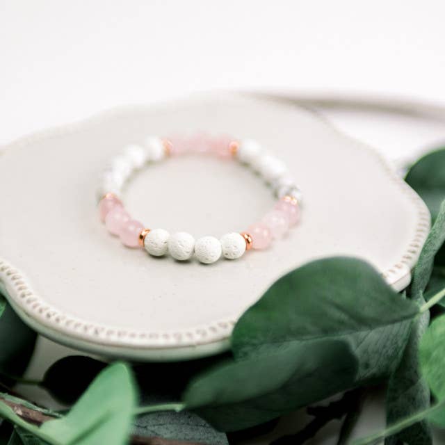 Handmade Diffuser Bracelet: Rose Quartz Diffuser Bracelet for wholesale by Simply Earth