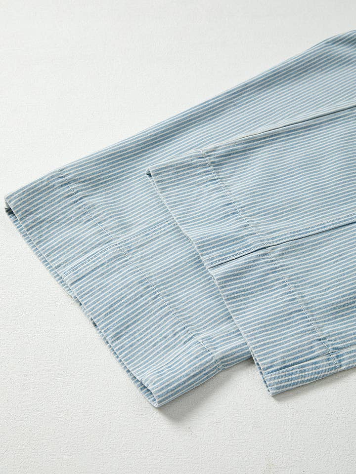 Sky Blue Stripe Scarlett Rise Drawstring Waist Jeans for wholesale on Faire5