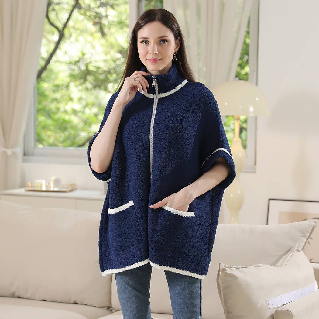 Fashion City - Wholesale Outerwear Poncho - Women's - Solid Zipper Jacket with Outlined Edges36