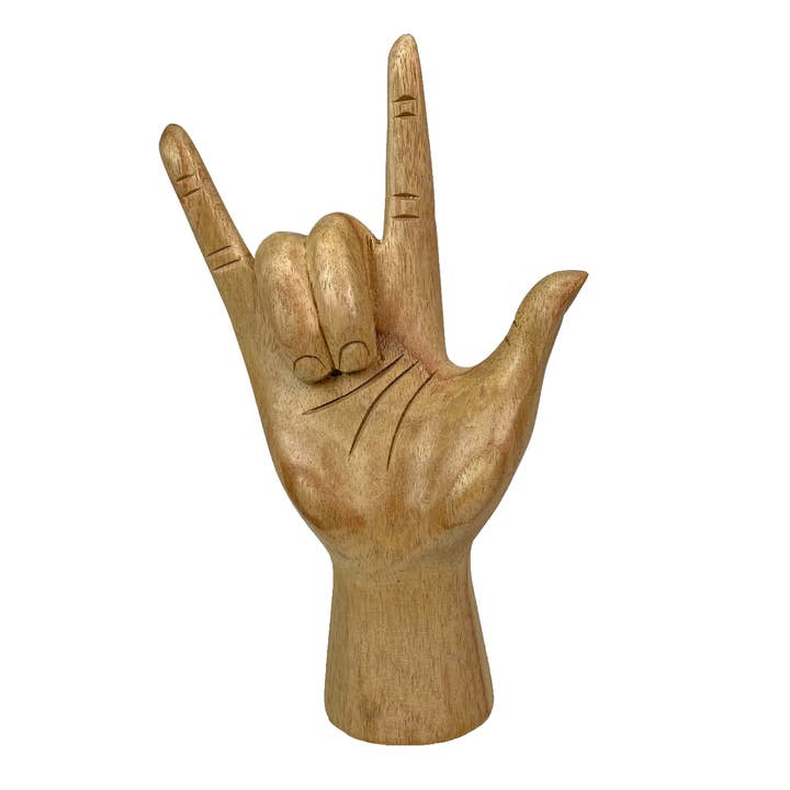 Zeckos - Wholesale Decorative Tabletop Object - Wooden Sign Language I Love You Hand Gesture Statue 7.75"