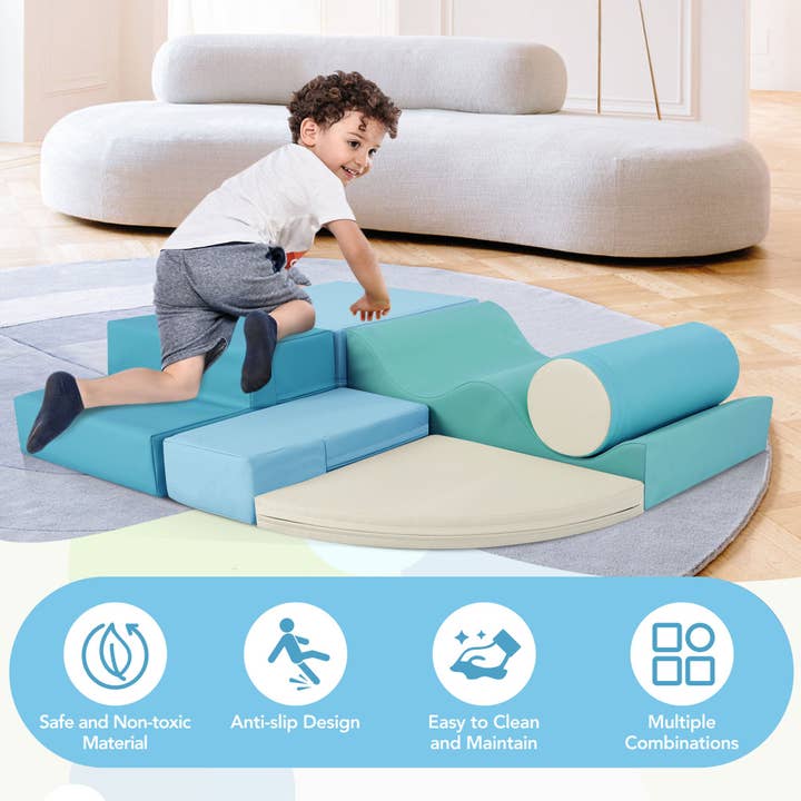 Orange County Decor - Wholesale Toy Set - Kids - Soft Climb And Crawl Foam Playset 6 In 1, Soft Play Equipment Climb And Crawl Playground For Kids,Kids Crawling And Climbing Indoor Active Play Structure Blue Foam Indoor4