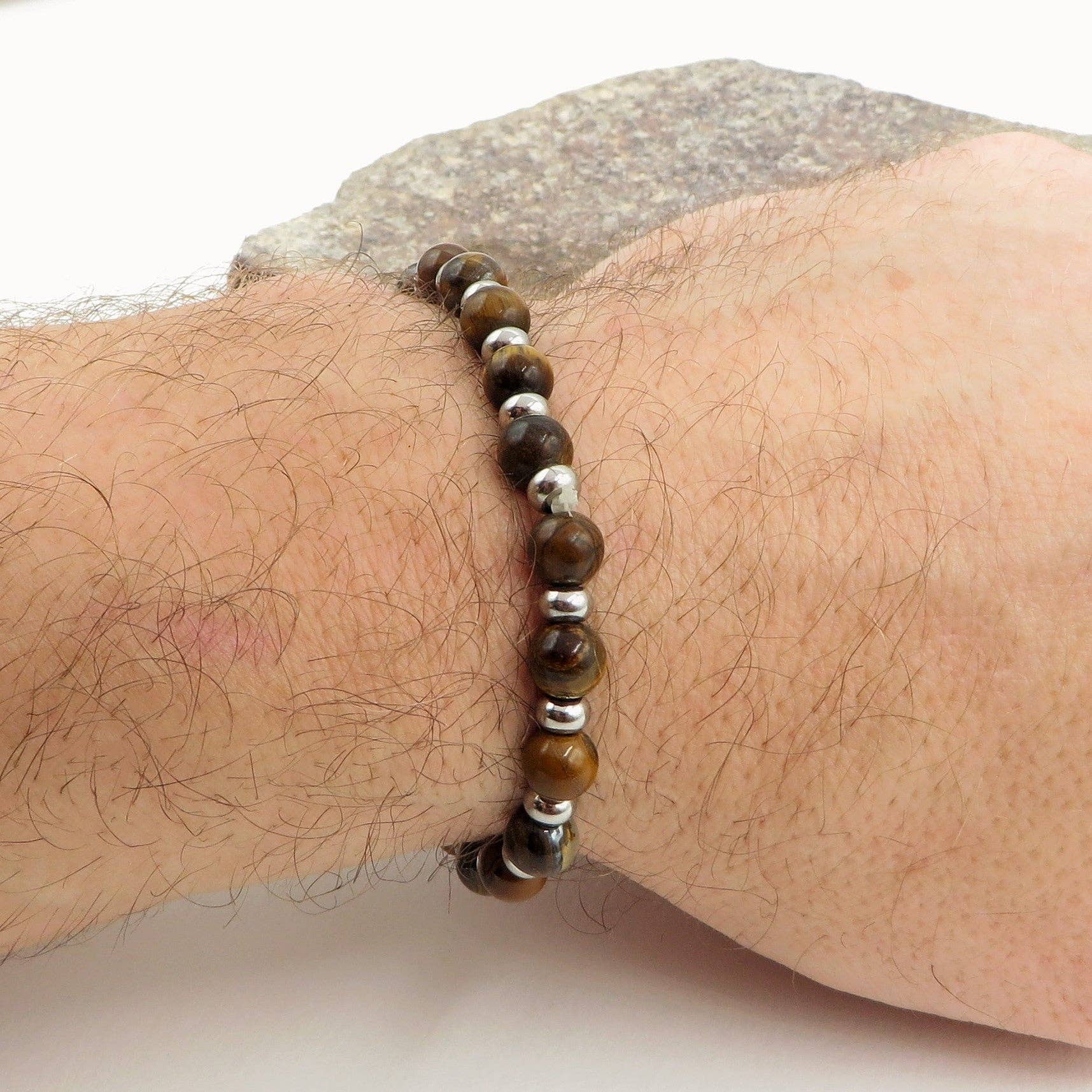 TIGERAUGE + STAHL SET NATÜRLICHER TIGERAUGE - HERREN - Halskette + Armband EDELSTAHL für den Großhandel auf Faire10