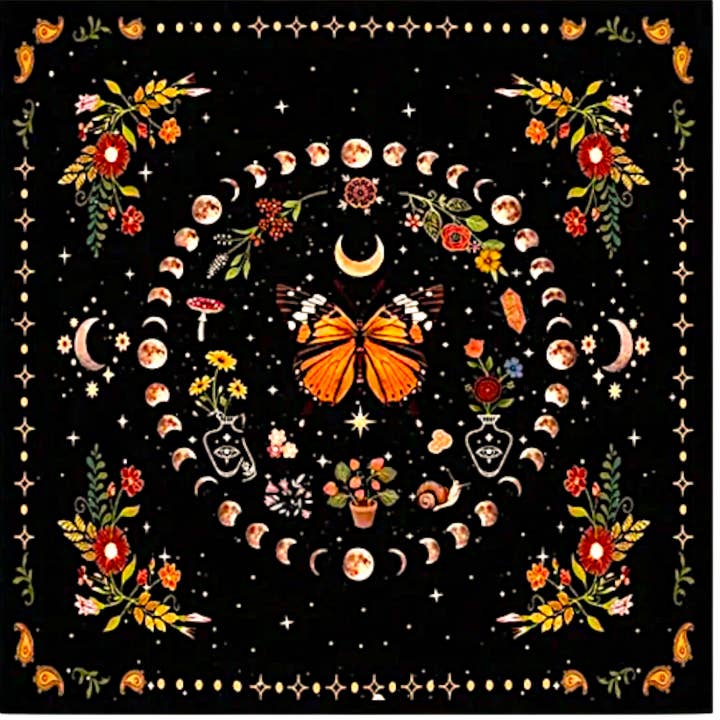 Tarot/Altar Cloth 29.5" x 29.5" Butterfly and Wild Flowers for wholesale by Funky Aura Boutique