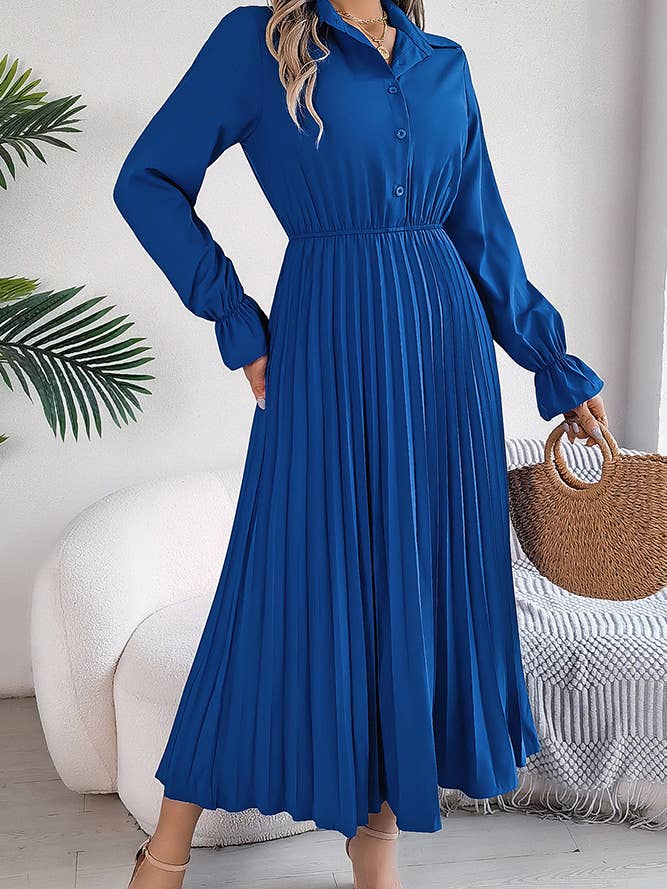 Vanlig veckad långärmad höstskjortklänning för wholesale av Comely Fashion