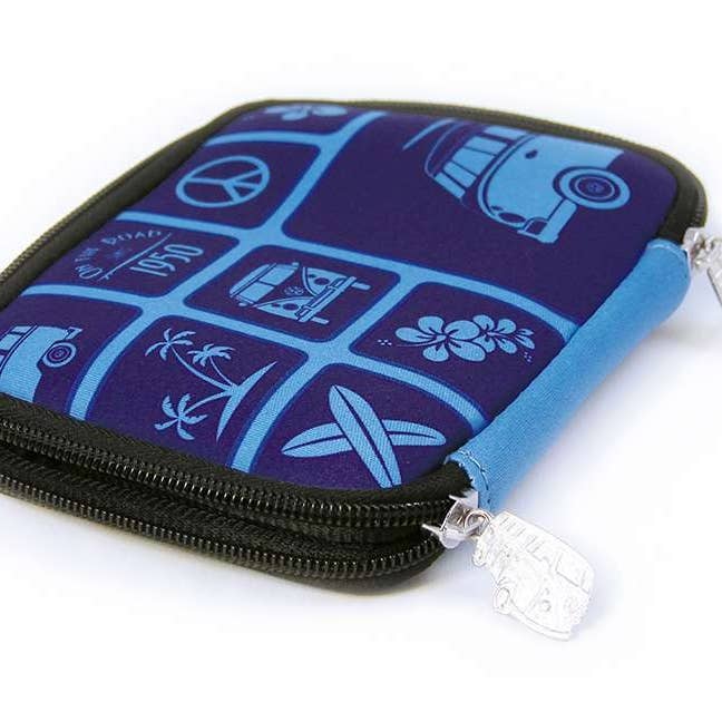 VW T1 Bus Neoprene Travel Zipper Wallet - Surf/Blue for wholesale by VW Collection by BRISA