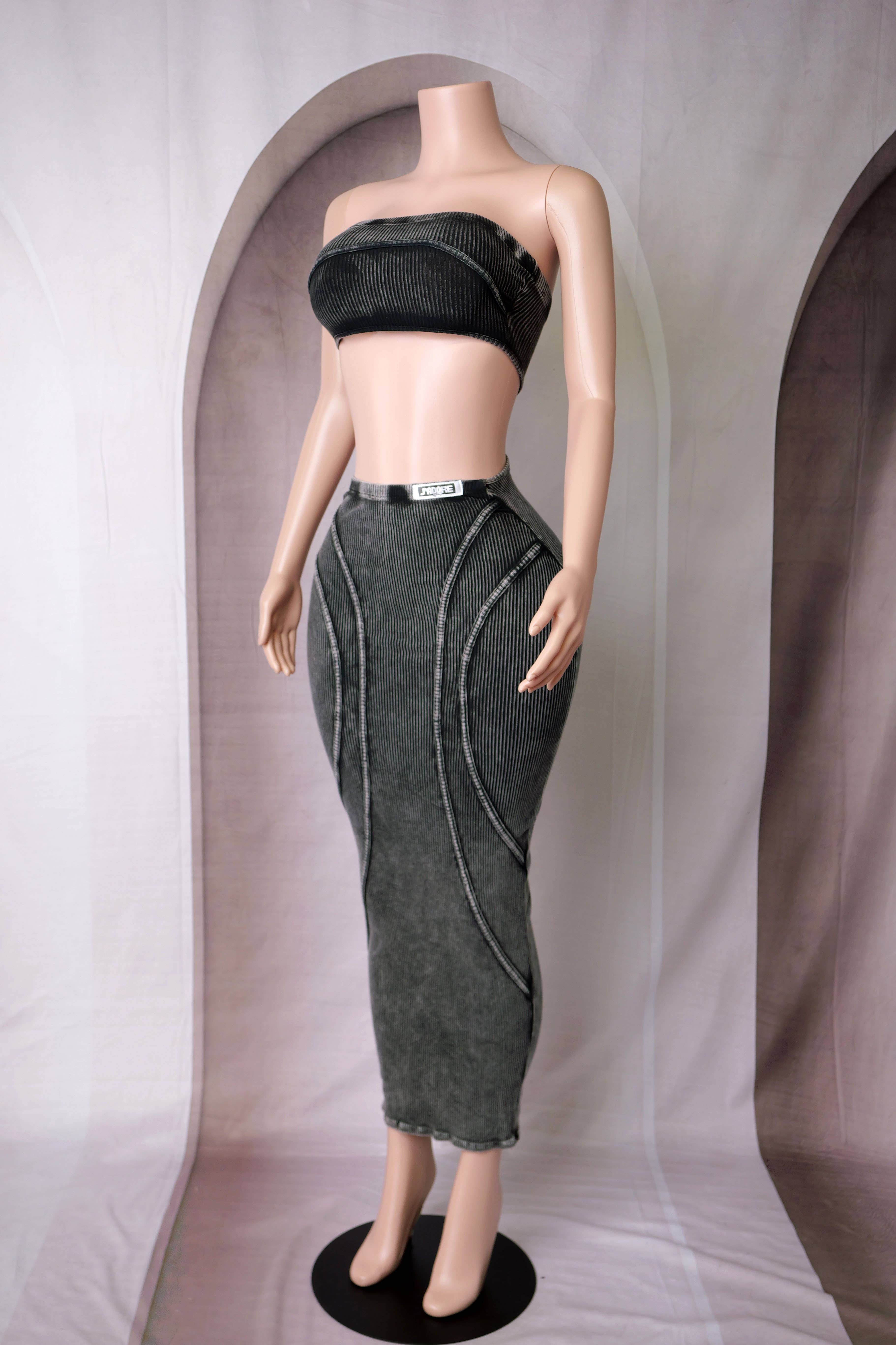 Dalia Studio - Wholesale Dress - Women's - MINERAL WASH BODYCON BANDEAU MAXI DRESS1