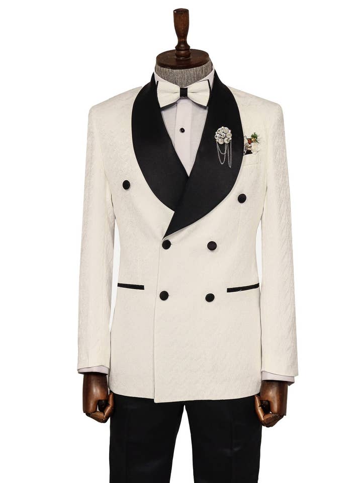 Terno de smoking masculino masculino com gola xale de cetim estampado duplo e peito duplo - Wessi por atacado de Wessi