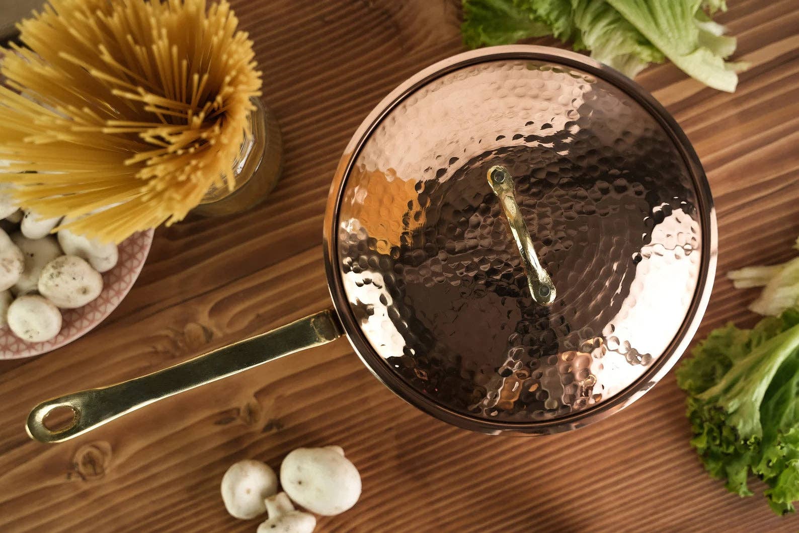 ALFIQ Copper - Venta al por mayor Cacerola - Cacerola de cobre macizo con tapa | Sartén de cobre hecha a mano | Juegos de utensilios de cocina de cobre turco con mango6