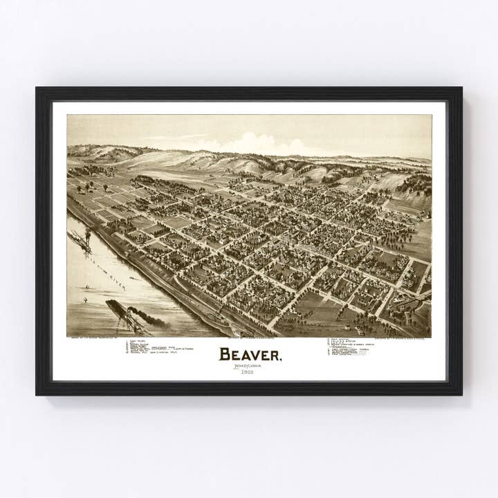 Vintage Map of Beaver, Pennsylvania 1900 for wholesale by Ted's Vintage Art