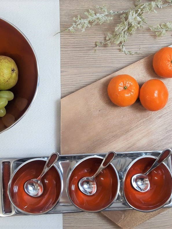 Modern Orange Condiment Dips Sauces Serving Set with Spoons for wholesale by Oh So Pretty & Green