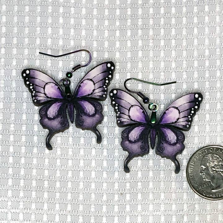 Paarse vlinder oorbellen, mot flight butterflies voor wholesale door Katekreates