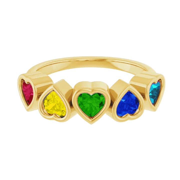 Anel Orgulho Amado Sem Emendas – Design de Cinco Corações com Gemas em Ouro 14K por atacado de Piercing-zone