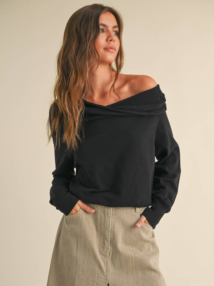 MIOU MUSE - Wholesale Knit Top - Women's - T3893 OFF SHOULDER KNITTED TOP