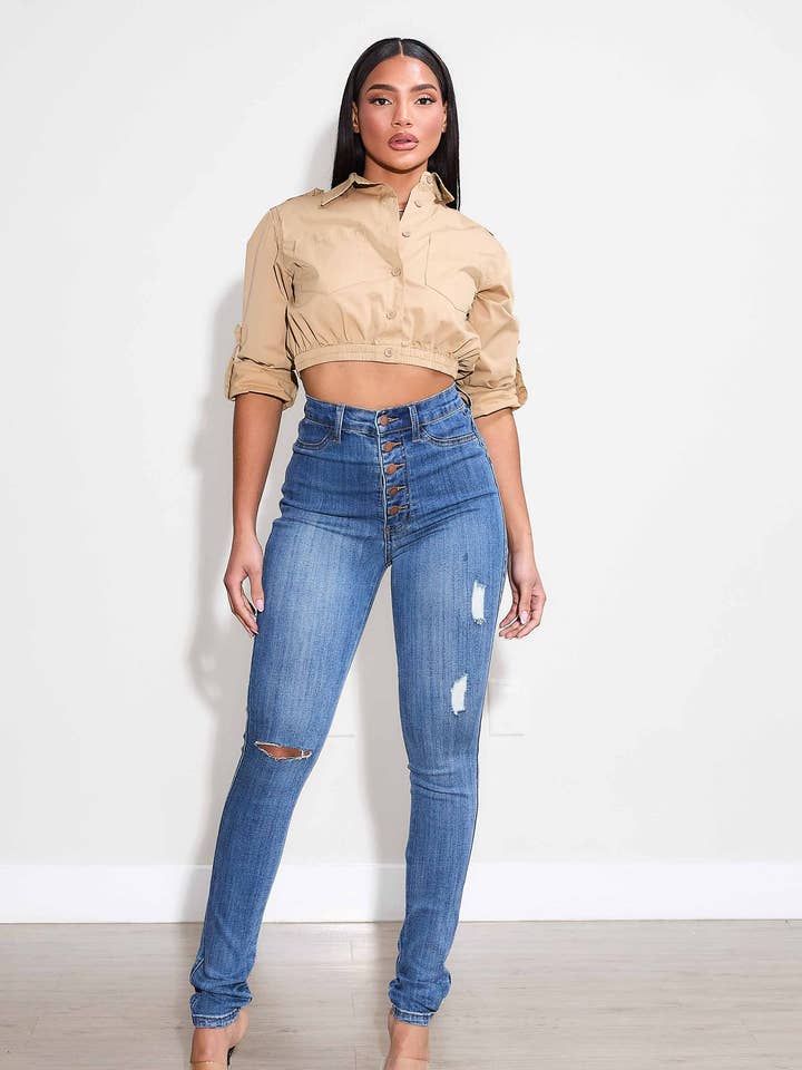 Medium Stone Love Language Skinny Jeans for wholesale on Faire3