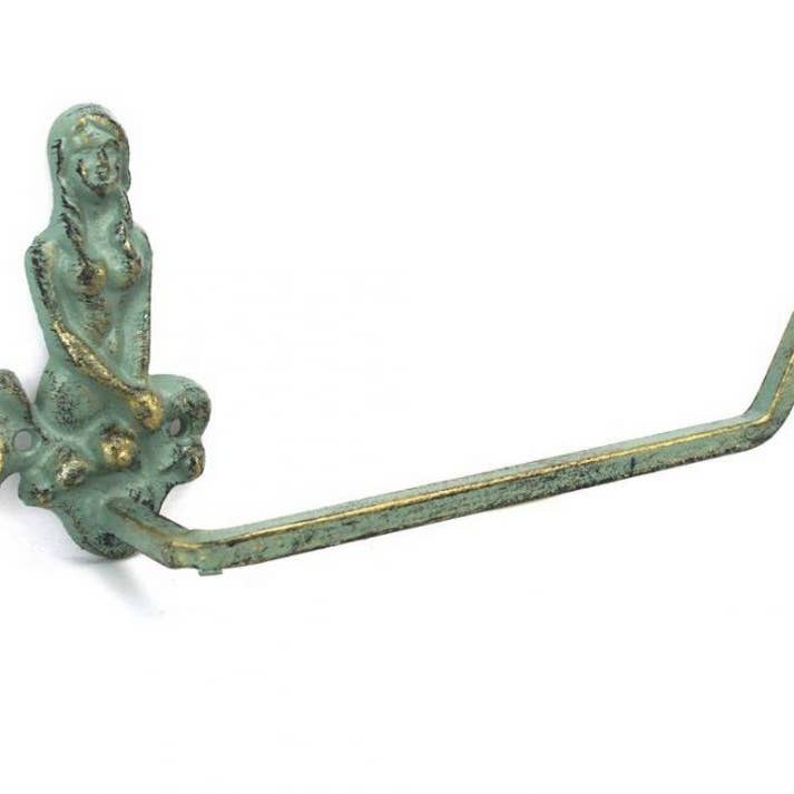 Hampton Nautical - Wholesale Towel Holder/Hanger - Antique Bronze Cast Iron Mermaid Hand Towel Holder 10"