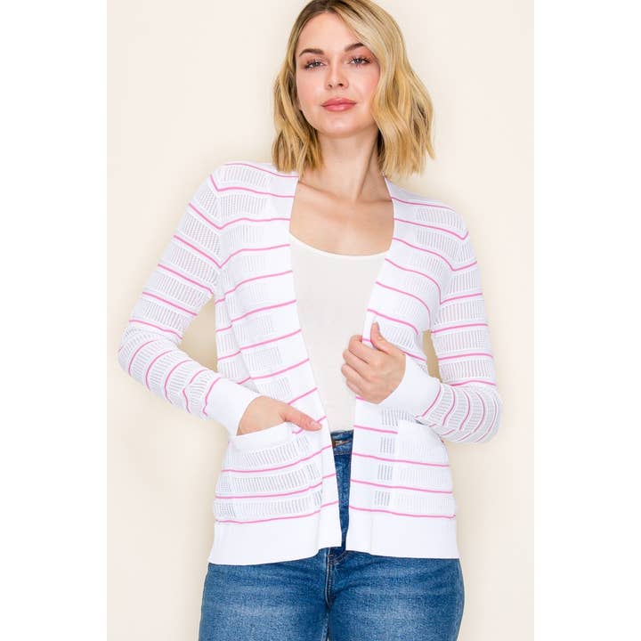 POINTELLE STRIPED SWEATER CARDIGAN for wholesale by STACCATO