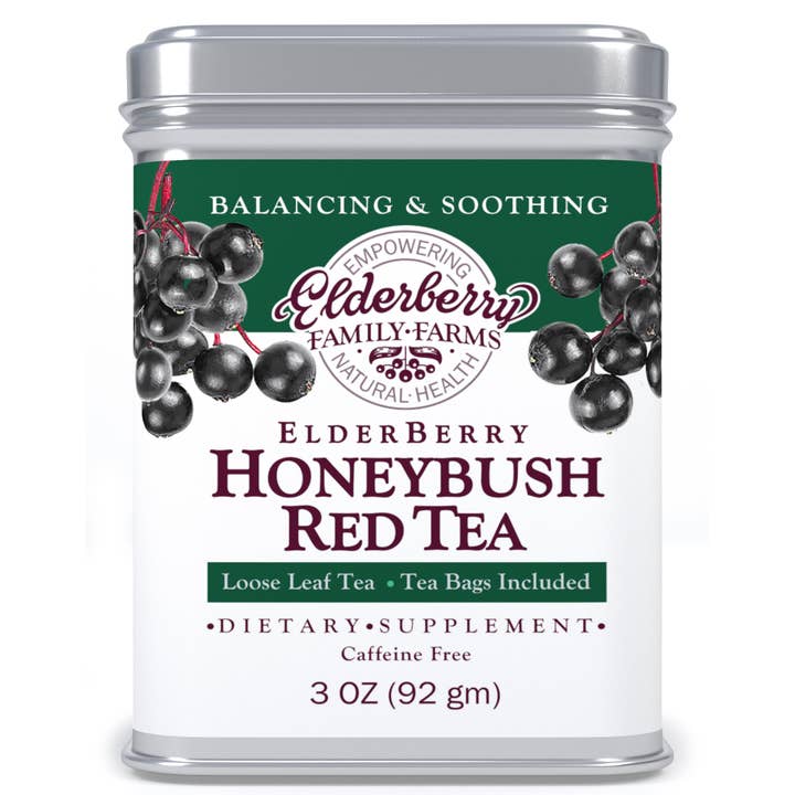 Vlierbessen Rooibos Theeblik voor wholesale door Elderberry Family Farms