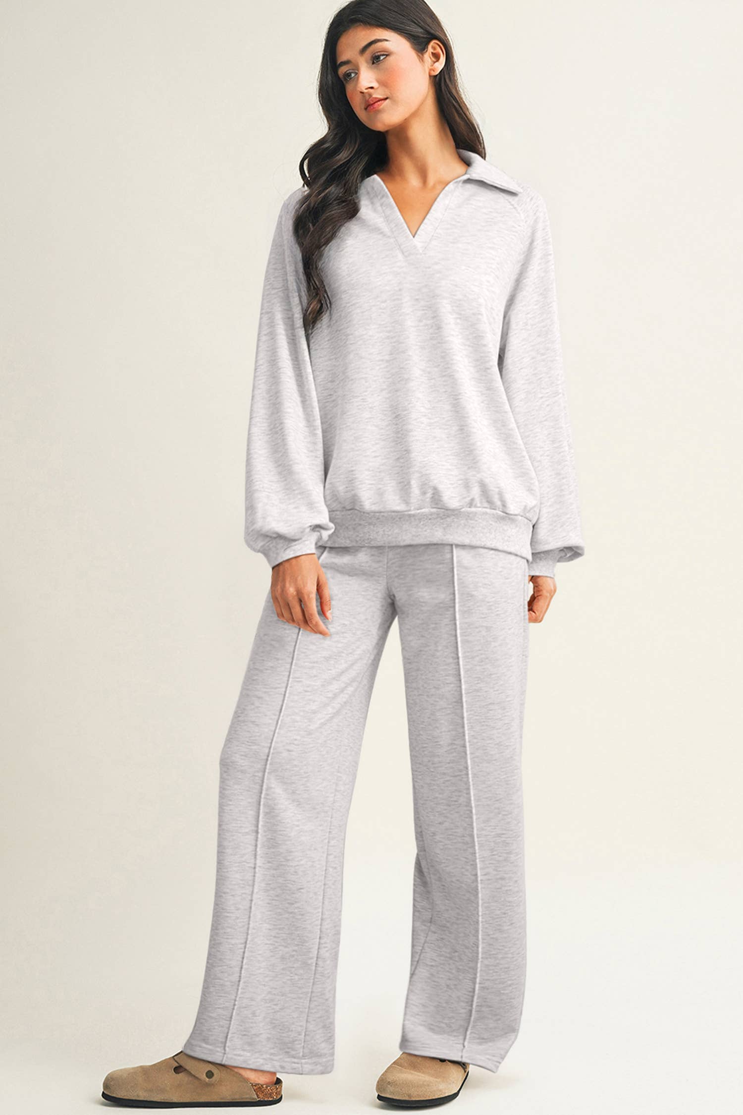 Little Daisy Closet - Wholesale Lounge Set - Women's - LDC Collar V Neck Pullover and Drawstring Sweatpants Set0