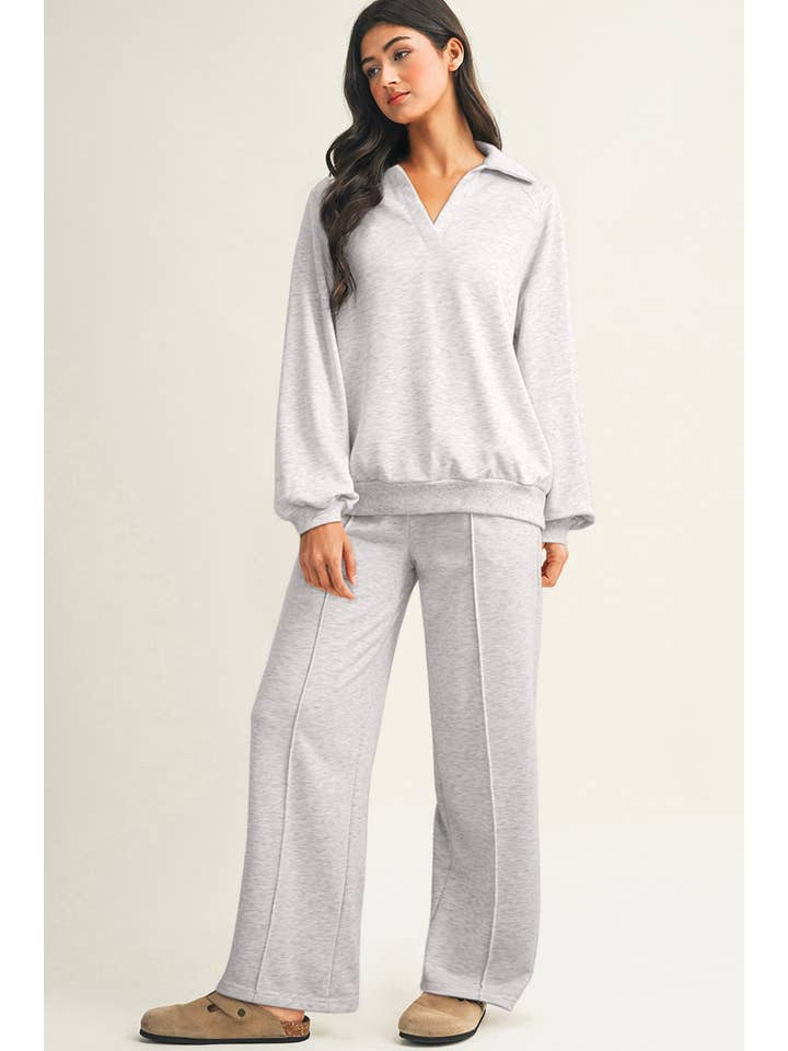 Little Daisy Closet - Wholesale Lounge Set - Women's - LDC Collar V Neck Pullover and Drawstring Sweatpants Set