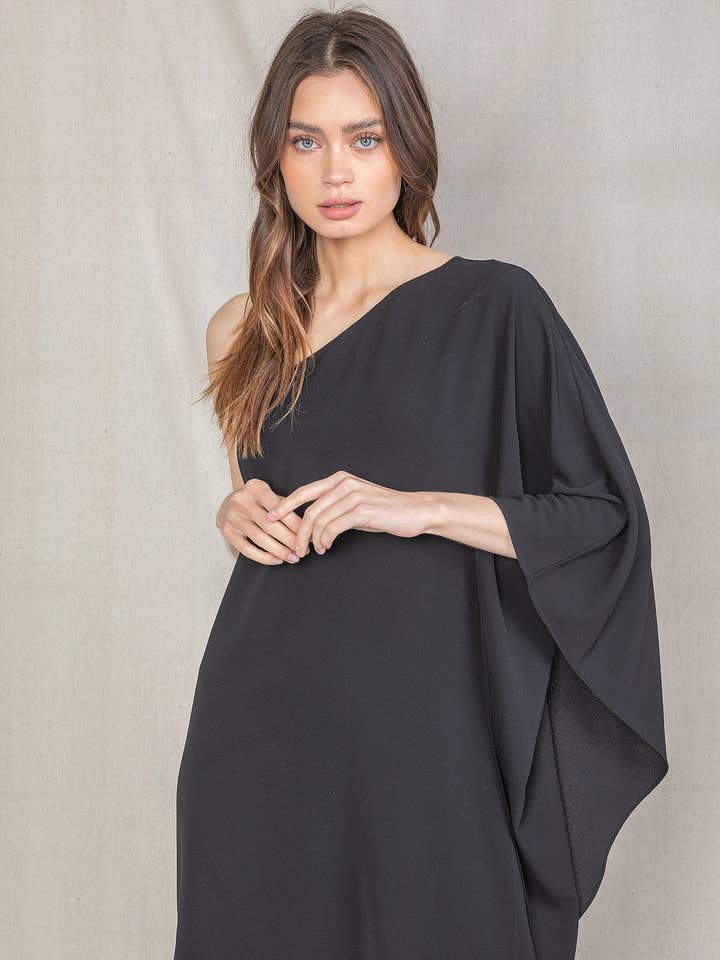 Solid textured one shoulder dress for wholesale by Gypsie Jane