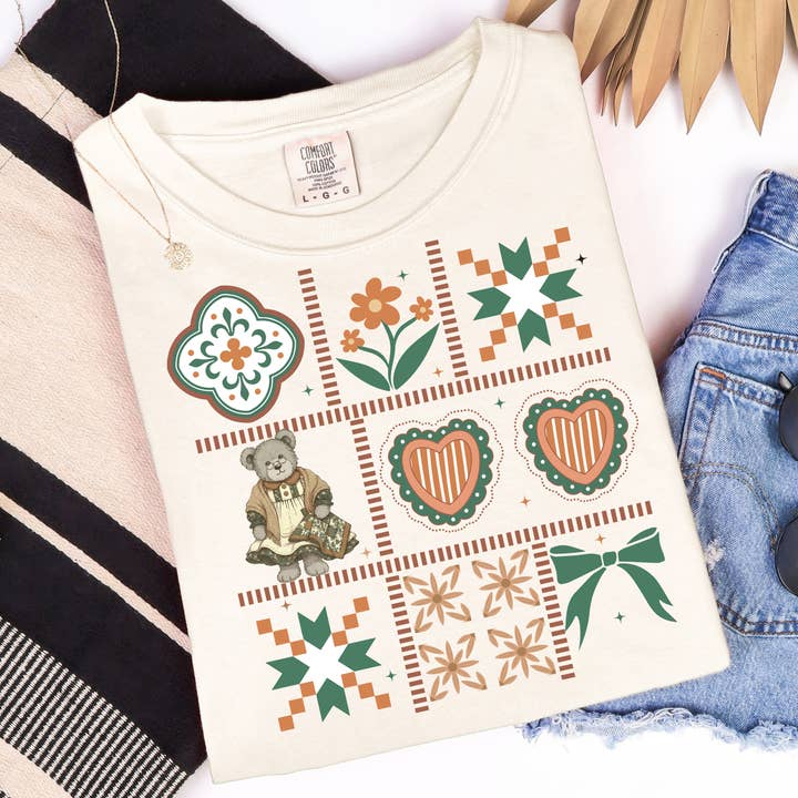 Bear Quilt Vibes Graphic Tee for wholesale by Haysville House