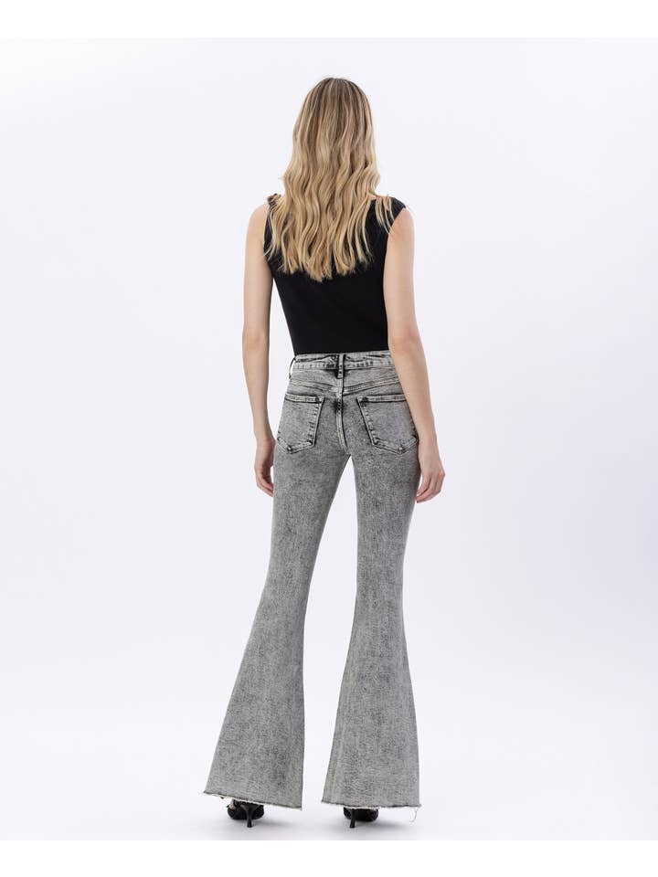 LADY SLEEPS HIGH RISE OVER DYED ACID WASH SUPER FLARE JEANS V2968 for wholesale on Faire